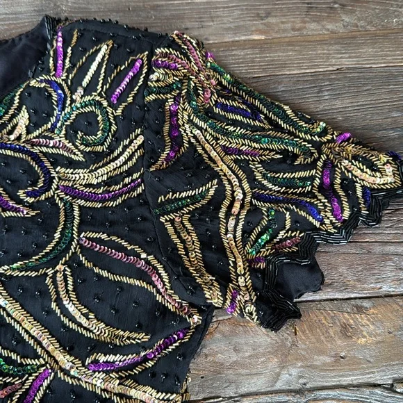 Vintage Lawrence Kazar sequined beaded silk top GVC size M - Picture 4 of 12